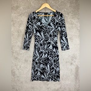 BCBG Maxazria Dress Womens Small Black Gray 3/4 Sleeve V Neck Stretch- 8991*